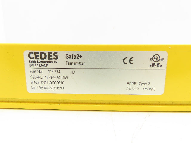 Cedes 107714 Safe2+ Safety Light Curtain Transmitter S2S-KEF1I-KH3-ACD59 360mm