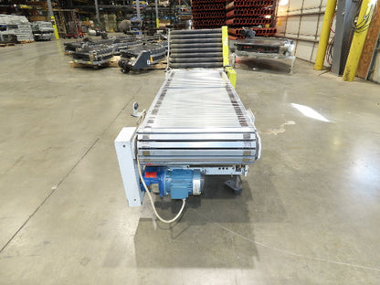 Steel Slat Top Conveyor w/Pneumatic Tilt Roller Bed 460V 3PH Chain Drive