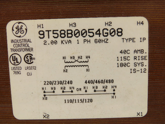 General Electric 9T58B0054G08 Industrial Control Transformer 2.0kVA 240x480V 1PH