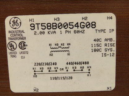 General Electric 9T58B0054G08 Industrial Control Transformer 2.0kVA 240x480V 1PH