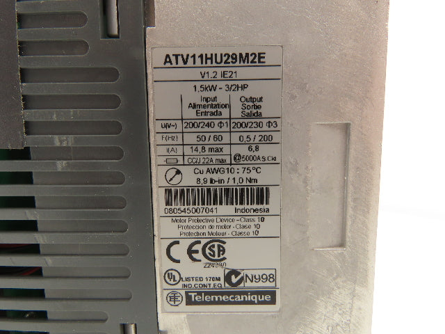 Telemecanique ATV11HU29M2E Altivar 11 Variable Speed Drive VFD 3/2Hp 240V 1PH In