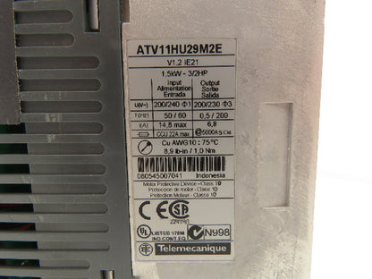 Telemecanique ATV11HU29M2E Altivar 11 Variable Speed Drive VFD 3/2Hp 240V 1PH In