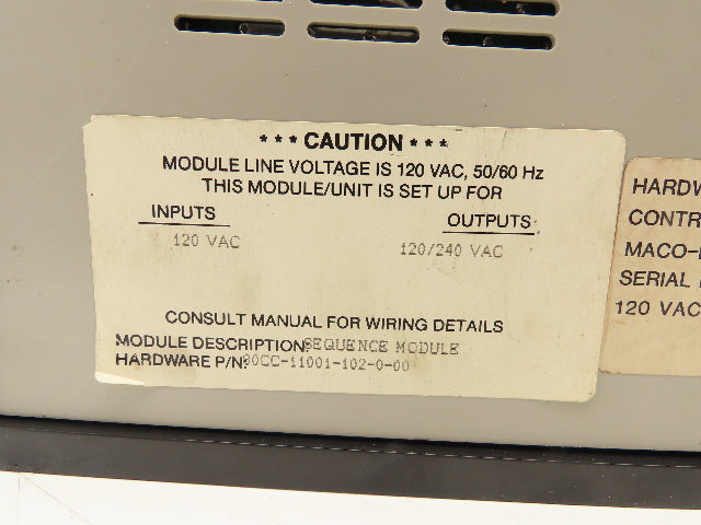 Barber Colman 80CC-11001-102-0-00 Sequence Module Maco 8000 120/240VAC
