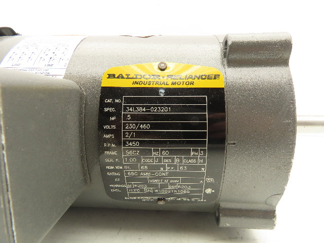 Baldor Reliance Pump Motor 1/2Hp 3450 RPM 230/460V 3PH 56CZ Extended Shaft