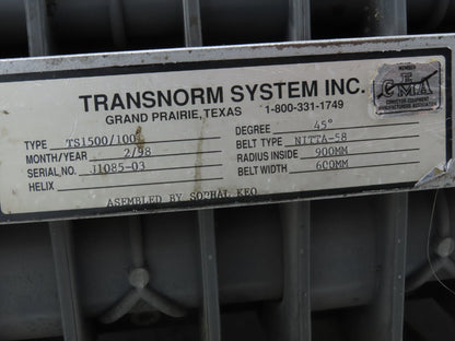 Transnorm TS1500/100 24" Belt Conveyor 45° RH Curve 250 FPM 460V Chain Drive