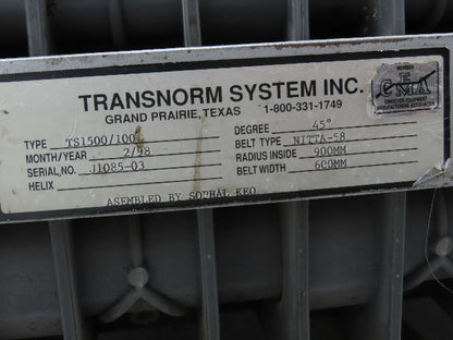 Transnorm TS1500/100 24" Belt Conveyor 45° RH Curve 250 FPM 460V Chain Drive