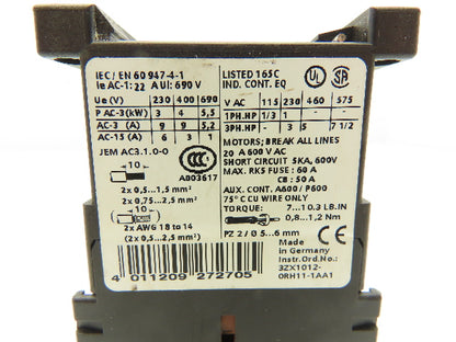 Siemens 3RT1016-1BB41 Contactor 24VDC Coil 9A 400VAC 4kW 3Pole Lot Of 8