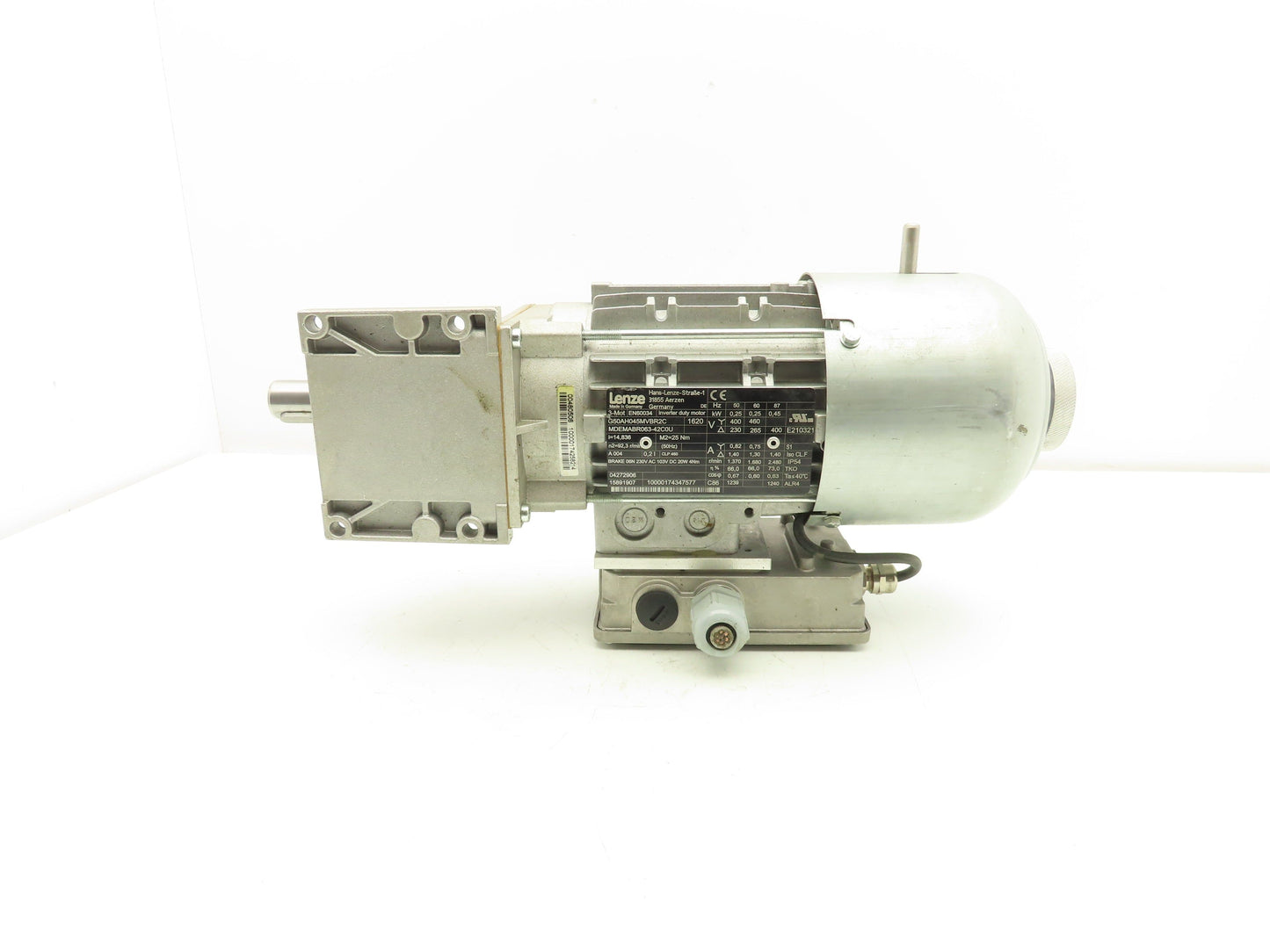 Lenze G50AH045MVBR2C Inline Gearmotor w/Brake 230/460V 3PH 14.8:1 Reducer 113rpm