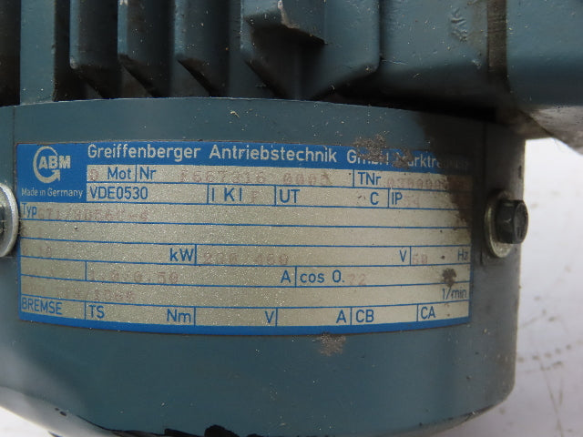 ABM G71/3D56C-4 Inline Gearmotor .18kw 230/460V 3PH 13.8:1 Reducer 113rpm