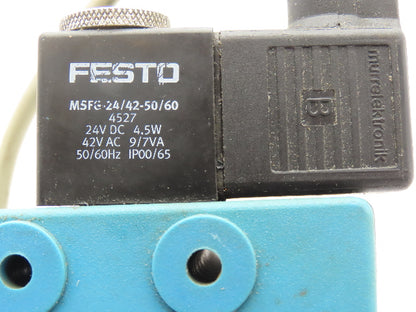 Festo MFHE-3-3/8 Pneumatic Soft Start Solenoid Valve 3/2-way 145psi 24VDC