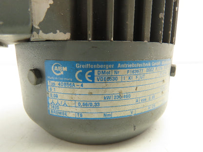 ABM 4DB56A-4 IEC Electric Motor .09kw .12Hp 1620 RPM 230/460V 3PH S1 IP54 TEFC