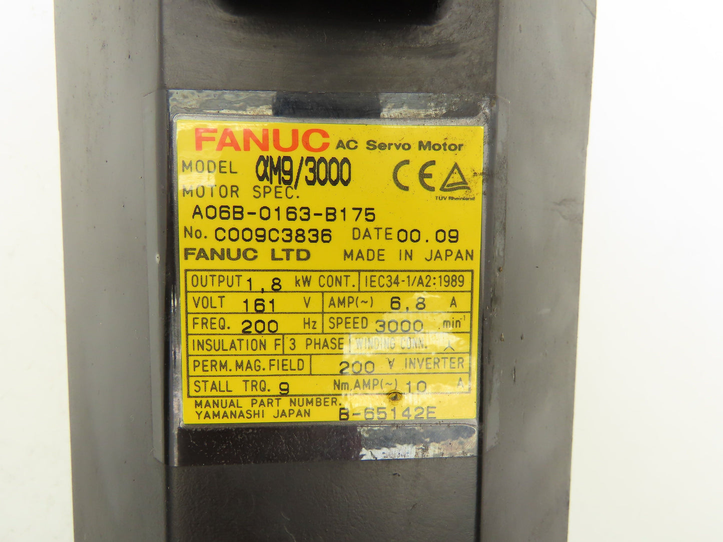 Fanuc A06B-0163-B175 Servo Motor 1.8kw 3000 RPM w/A860-0360-V501 Pulsecoder Aa64