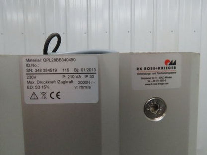 Rose Krieger QPL28BB340490 RK Powerlift Column Linear Actuator 230V 2000N
