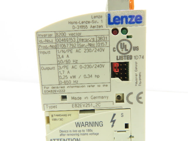 Lenze E82EV251_2C AC Drive Frequency Inverter VFD .25kW/.34Hp 230V 3PH