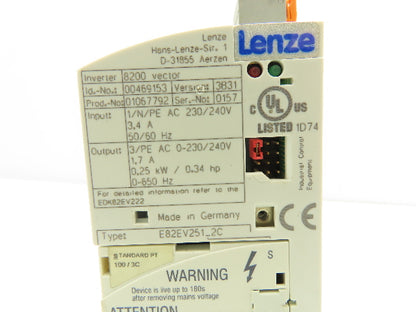 Lenze E82EV251_2C AC Drive Frequency Inverter VFD .25kW/.34Hp 230V 3PH