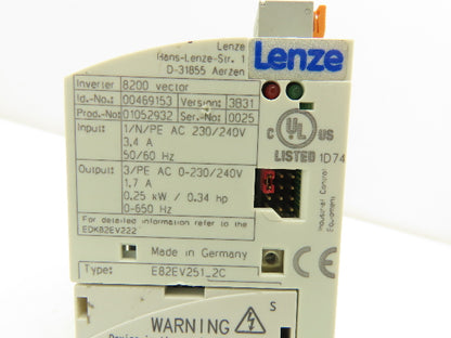 Lenze E82EV251_2C AC Drive Frequency Inverter VFD .25kW/.34Hp 230V 3PH