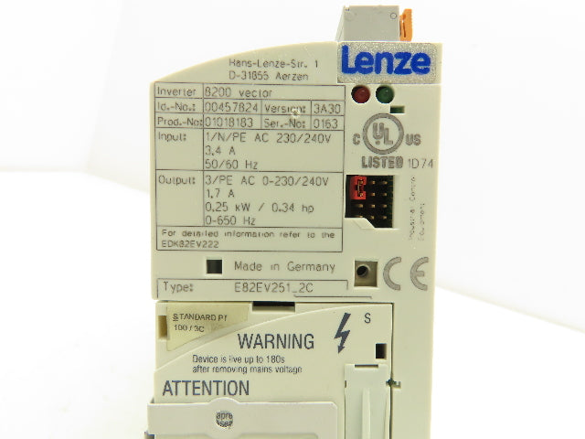 Lenze E82EV251_2C AC Drive Frequency Inverter VFD .25kW/.34Hp 230V 3PH