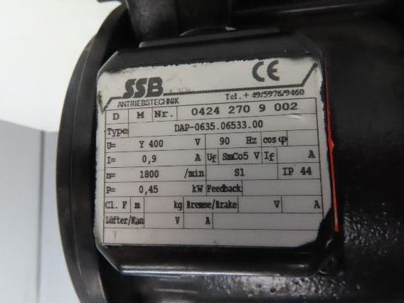 SSB Antriebstechnik DAP-0635.06533.00 AC Motor 0.45kw 1800 RPM 400V 90Hz IP44 S1
