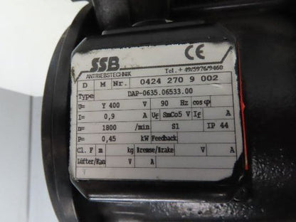 SSB Antriebstechnik DAP-0635.06533.00 AC Motor 0.45kw 1800 RPM 400V 90Hz IP44 S1