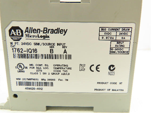 Allen Bradley 1762-IQ16 MicroLogix Sink Source Input Module Ser B Lot Of 3