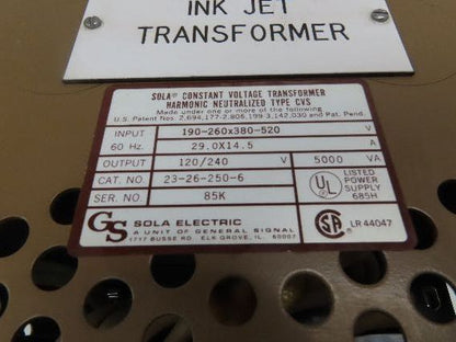 Sola 23-26-250-6 CVS Voltage Regulator Transformer 5000VA HV 240/480 LV 120/240