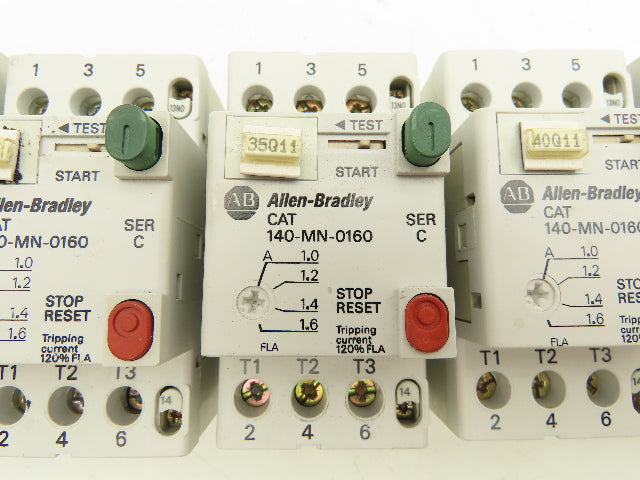 Allen Bradley 140-MN-0160 Manual Motor Starter Breaker 1.6A Variable Lot of 6