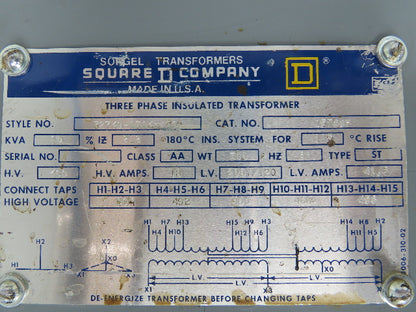 Square D 32749-17145-001 Stepdown Transformer 15 kVA 3Ph HV 480V LV 208Y/120