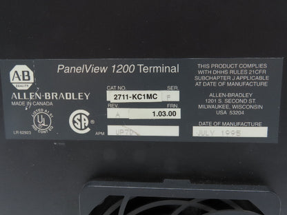 Allen Bradley 2711-KC1MC PanelView 1200 Operator Control Panel Terminal Ser F