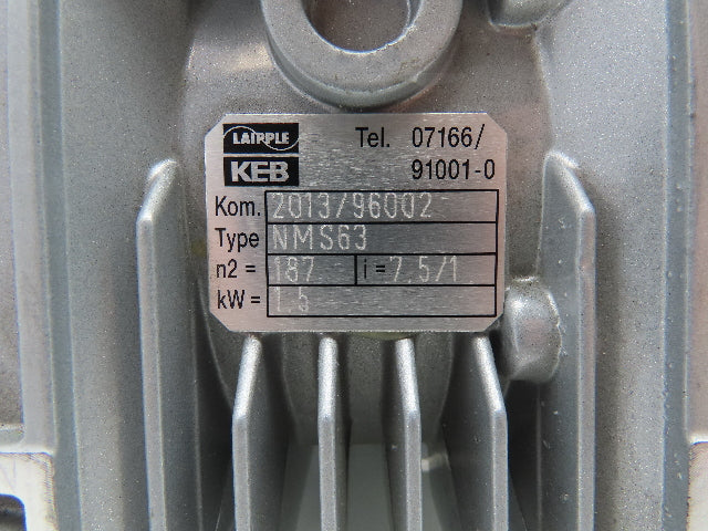 Laipple KEB NMS63 ME90La4 Gear Motor 230 RPM 266/460VAC 7.5:1 Ratio