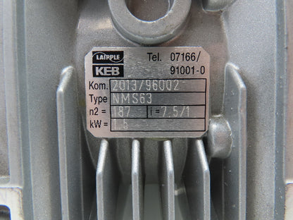 Laipple KEB NMS63 ME90La4 Gear Motor 230 RPM 266/460VAC 7.5:1 Ratio