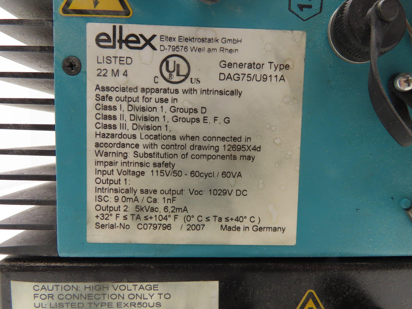 Eltex DAG75 High Voltage Generator Power Supply 115V Input DC Output