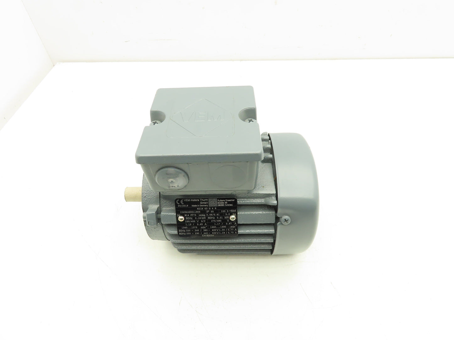 VEM K21R AC MOTOR 0.21kW 3PH 275/480VAC 1690RPM IEC 63 Frame IP55