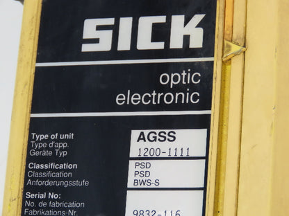 Sick Optic AGSE 1200-1111 Safety Light Curtain Sender Transmitter 1183mm x 6m