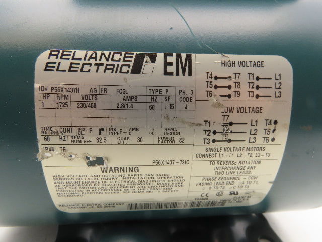 Reliance Electric AC Motor 1725RPM 1HP 230/460VAC 3PH FC56 Frame