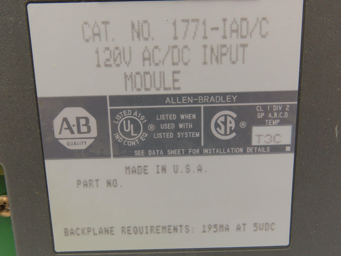 Allen Bradley 1771-IAD/C 120V AC/DC Input Module Lot of 2
