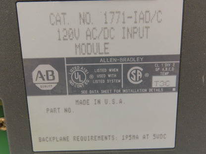 Allen Bradley 1771-IAD/C 120V AC/DC Input Module Lot of 2