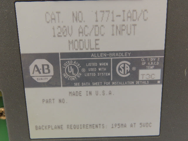 Allen Bradley 1771-IAD/C 120V AC/DC Input Module Lot of 2