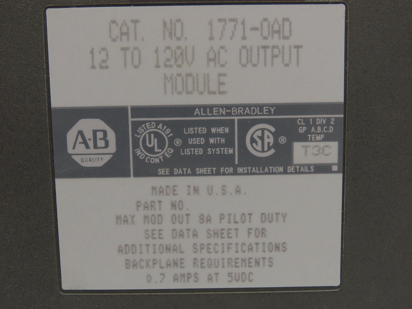 Allen Bradley 1771-OAD 12 to 120V AC Output Module Lot of 10