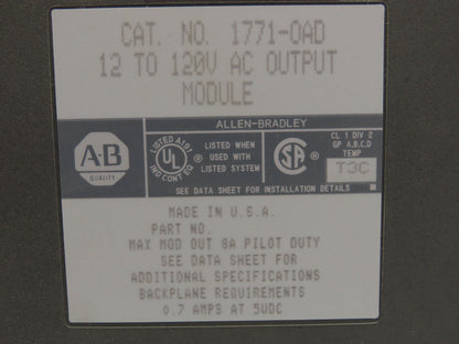 Allen Bradley 1771-OAD 12 to 120V AC Output Module Lot of 10