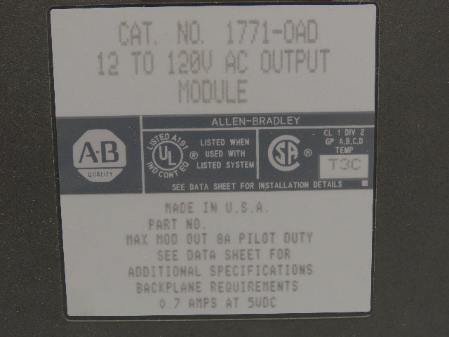Allen Bradley 1771-OAD 12 to 120V AC Output Module Lot of 10