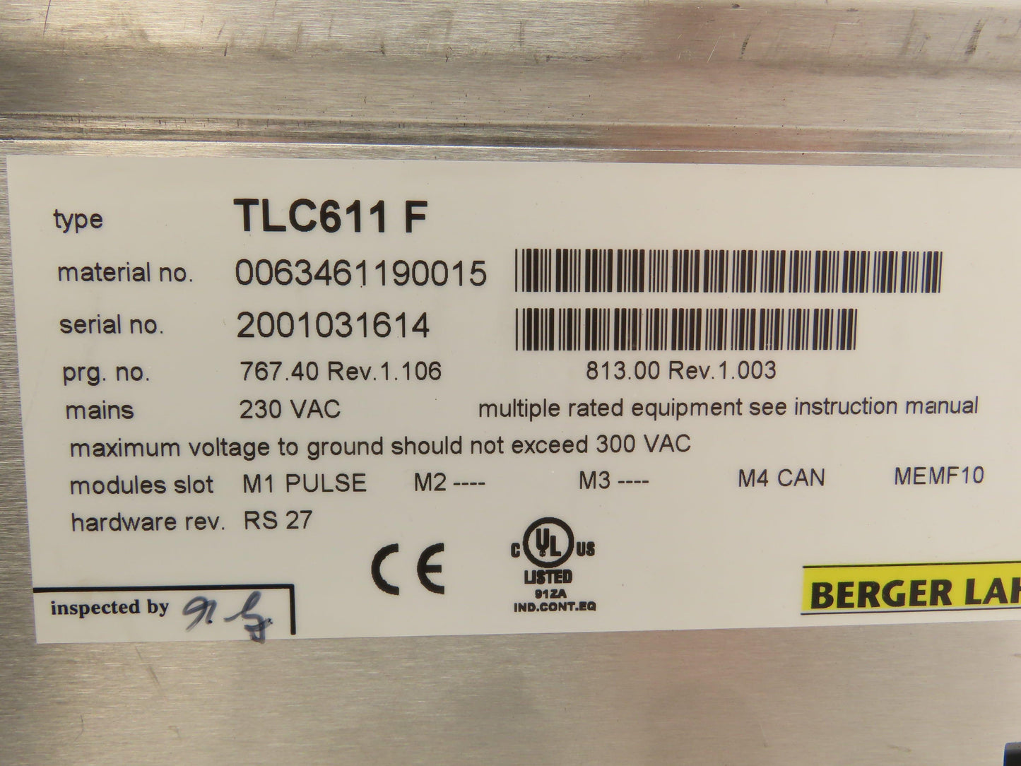 Berger Lahr TLC611 F Servo Drive 230VAC HW Rev RS 27