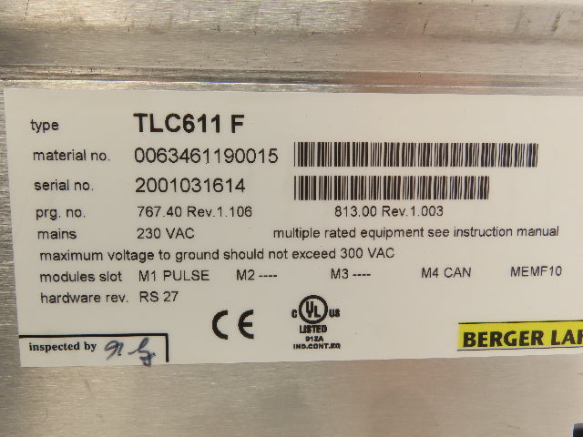 Berger Lahr TLC611 F Servo Drive 230VAC HW Rev RS 27