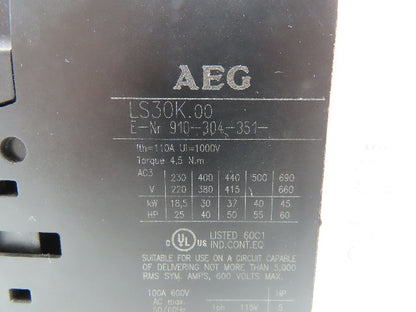 AEG LS30K.00 Contactor 220-660VAC 3PH 25-60HP 18.5-45kW