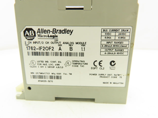 Allen Bradley 1762-IF2OF2 MicroLogix 1200 Analog I/O Module Missing Cover