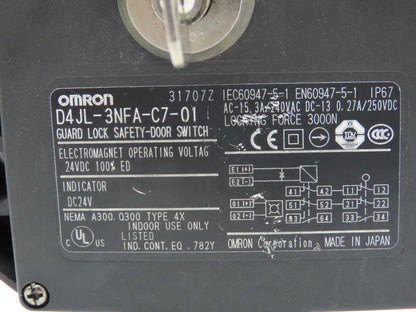 Omron D4JL-3NFA-C7-01 Guard Lock Safety-Door Switch Interlock Solenoid Release