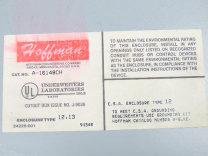 Hoffman A-16148CH Electrical Enclosure Control Panel 16x14x8" Back Plate
