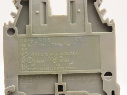 Entrelec M4/6 5116 Terminal Block DIN Rail 600V 25A 24-10AWG Lot of 95