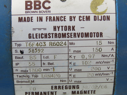 BBC Brown Boveri T6F4C3R6024 DC Servo Motor 1800 RPM