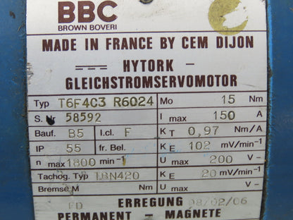 BBC Brown Boveri T6F4C3R6024 DC Servo Motor 1800 RPM