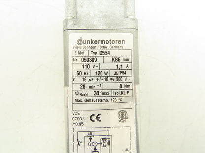 Dunkermotoren D554 Gear Motor 28 RPM 120W 110V 1PH 12mm Shaft